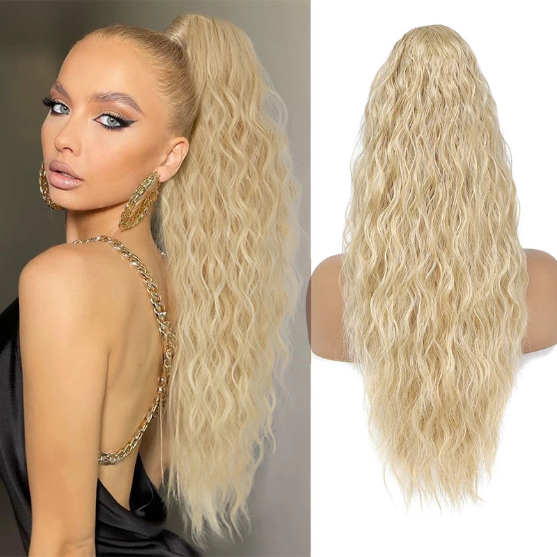 Long Curly Wavy Ponytail Hair Extension For Women Drawstring Ponytail Hairpieces Synthetic Fake Horse Tail Black Blonde Red