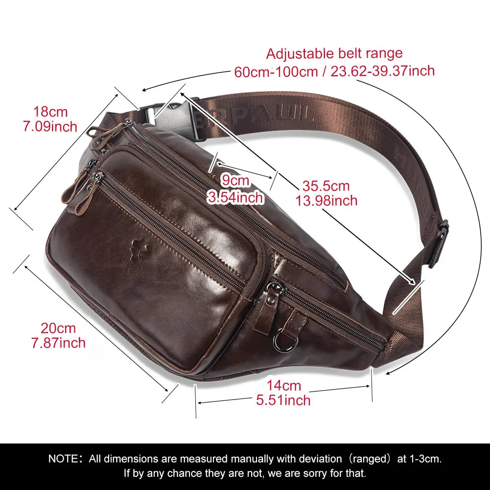 HUMERPAUL Genuine Leather Waist Bag Casual Fanny Pack For Men Multifunction Outdoor Chest Bag Phone Pouch Travel Crossbody Bages