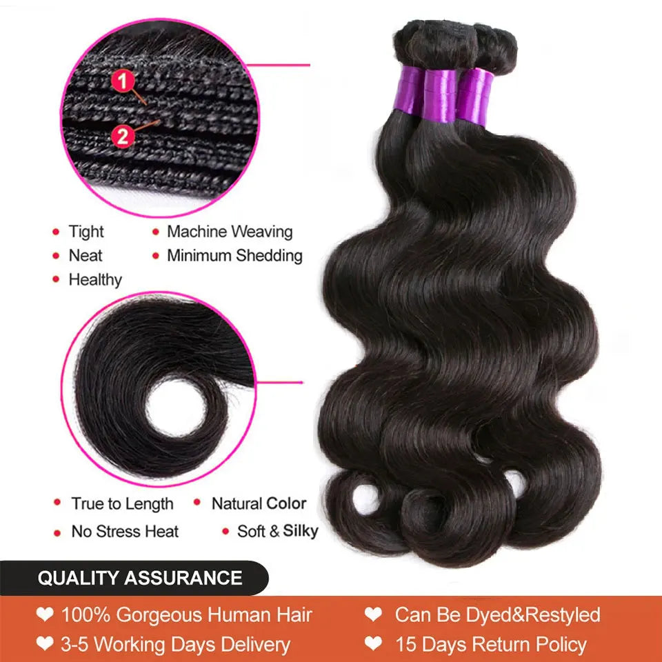 15A Human Hair Bundles Body Wave Unprocessed Virgin Human Hair Extension Real Wavy Weave Body Wave Bundle Human Hair Double Weft