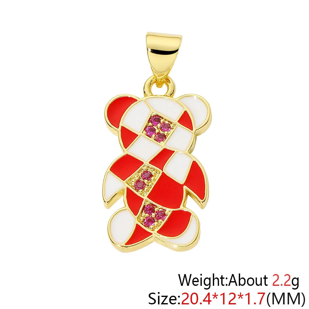 HUAMI Colorful Cute Bear Enamel Necklace Pendant Handmade Prevent Allergy Multicolor Cubic Zirconia Charms Supplies Accessories