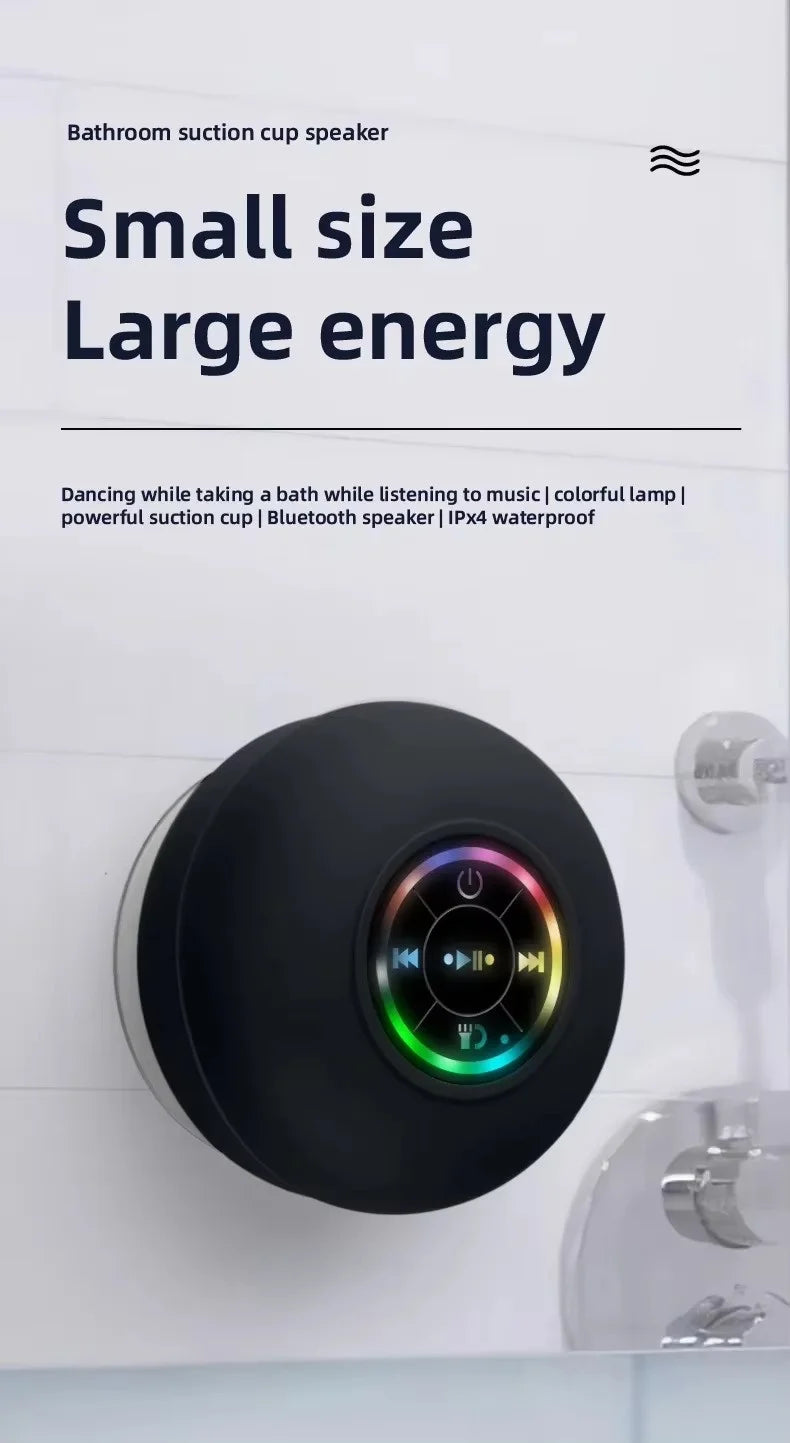 New Bathroom Waterproof Wireless LED Bluetooth Speaker Mini Portable Strong Suction Cup Speaker Outdoor Sports Stereo Speaker