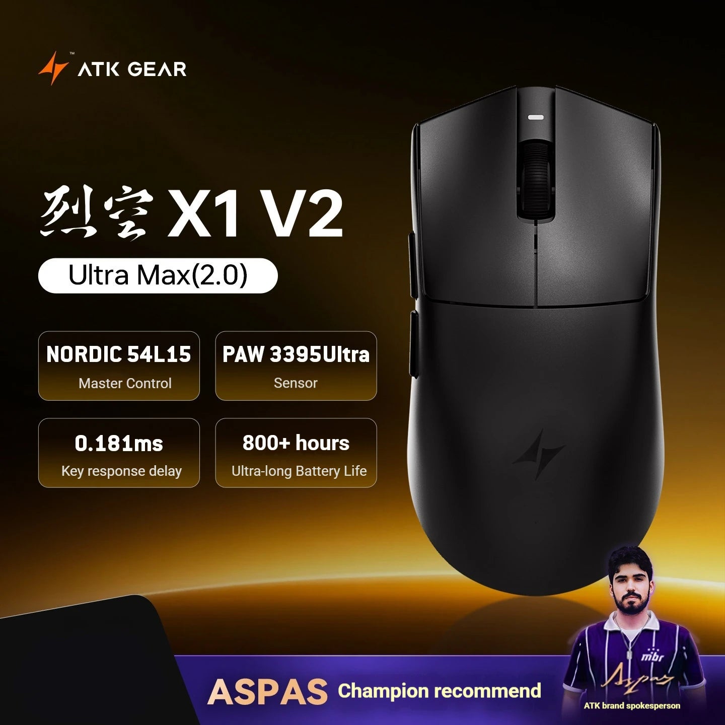 ATK Blazing Sky X1 V2 Wireless Gaming Mouse Dual-Mode 2.4G/Wired 54g Lightweight PAW3950Ultra New GEM Dual 8K Dongle Low Latency
