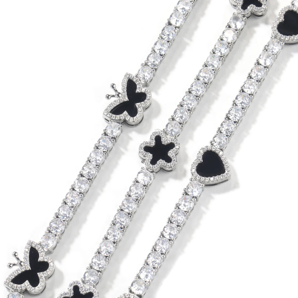 UWIN Custom Heart/Butterfly/Star Tennis Bracelet for Women Iced Out 4MM Tennis Necklace with Black/Green/Pink/Red Oiled Jewelry