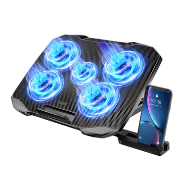 COOLCOLD Laptop Cooling pad for 12-17 Inch Laptop Cooler Stand, 5 quiet fans, 5 Angle Adjustable with phone holder