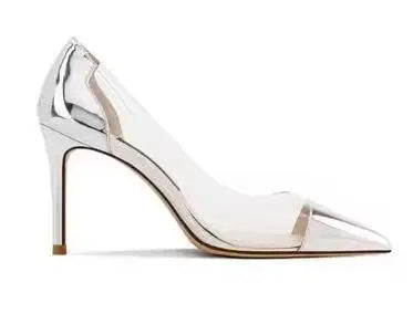 Sexy Woman White Black Red Sliver Nude Patent Leather PVC Patchwork Pumps Female Pointed Toe Shallow Slip On Dress Party Shoes