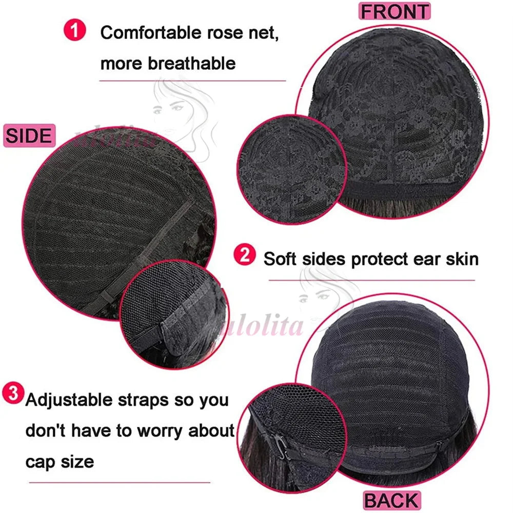 Fumi Curly Human Hair Wigs Fringe Wig Pixie Cut Rose Curly Cheap Full Machine Made Wigs Egg Curl Short Bob Wig With Bangs