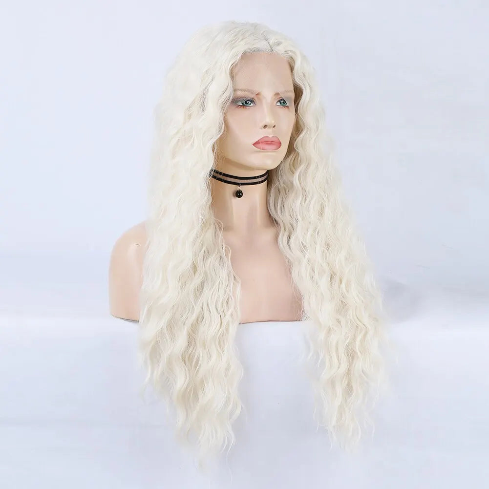 Synthetic Lace Front Wigs for Women Black Platinum Blonde Wig Deep Wave Lace Wigs Natural Hairline High Temperature Fiber
