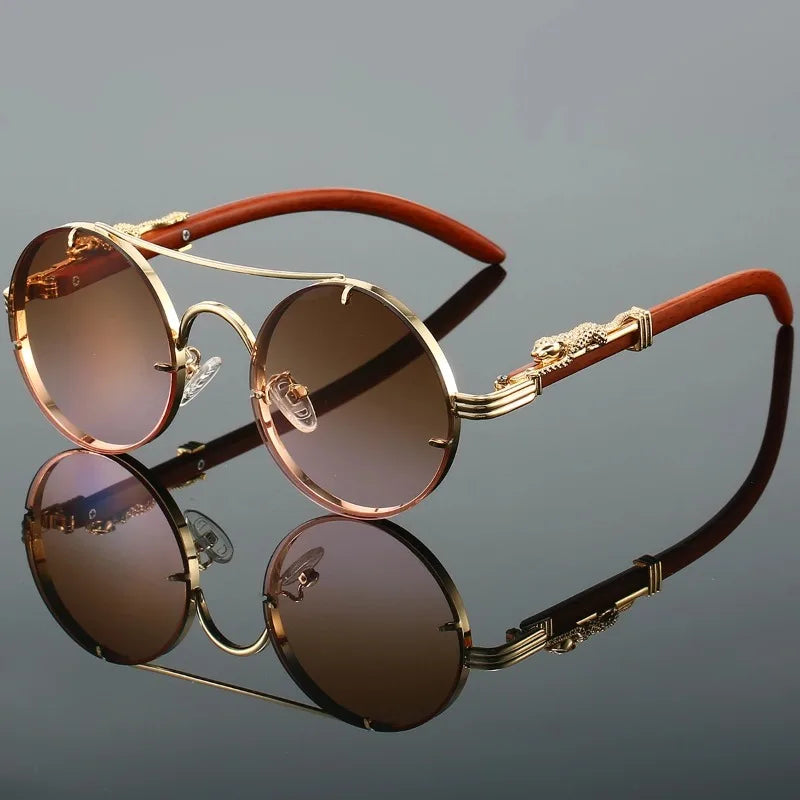 Classic Retro Double Beam Leopard Head Decorative Men's Driving Metal Round Frame