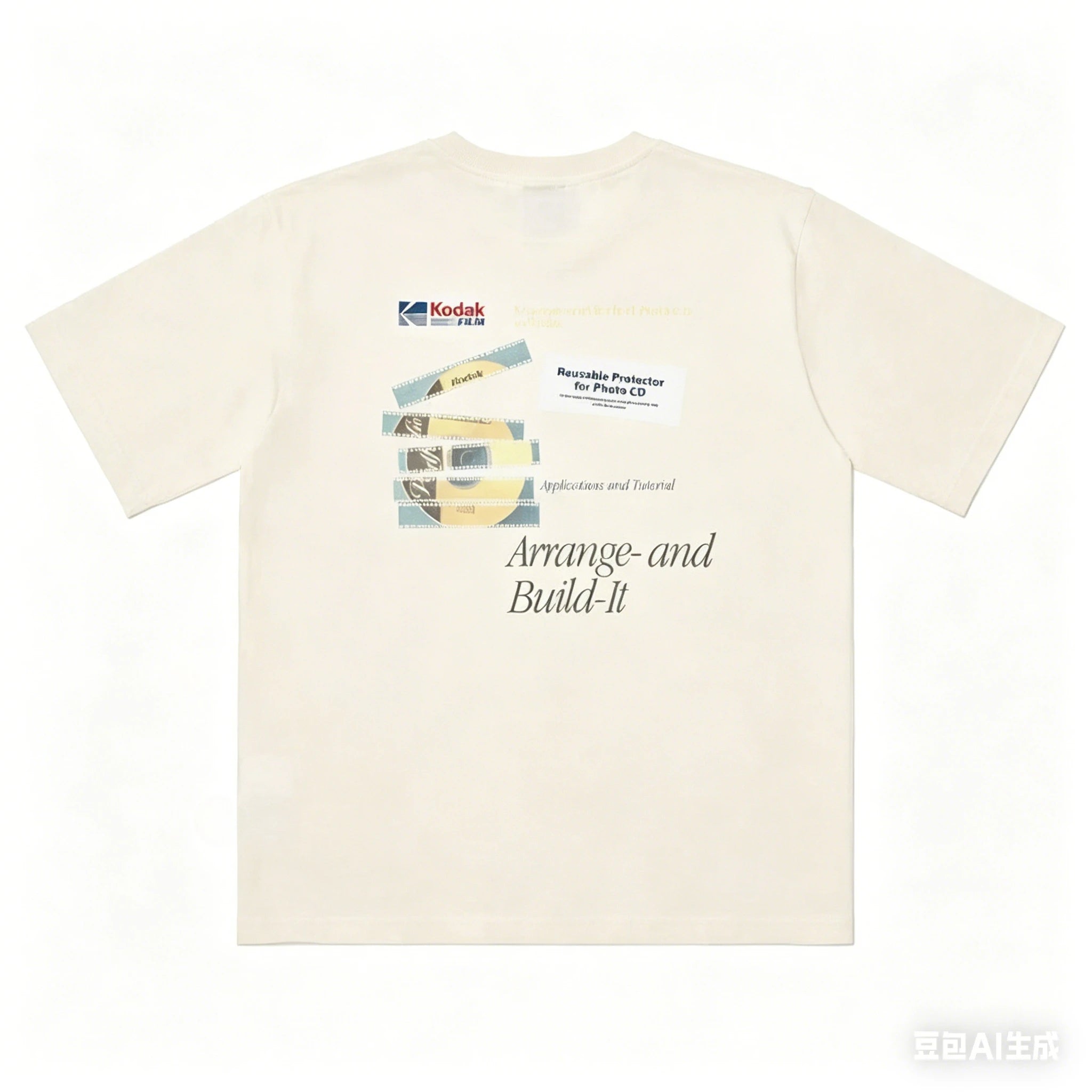 Vintage Kodak Film-style Printed T-shirt for Summer Men's Casual Street Trendy Clothing 100% Cotton Breathable Comfortable Top