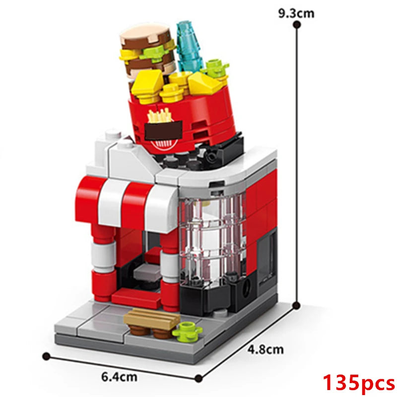 NEW Restaurant Dessert Coffee Pet Fruit Store Street View Food House Building Blocks Kit  Bricks Model Toy