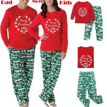 Mom Dad Kids Christmas Print Pajamas Set 2 Piece Pyjama Xmas Family Look Sleepwear Xmas Family Matching Outfits Pjs Loungewear