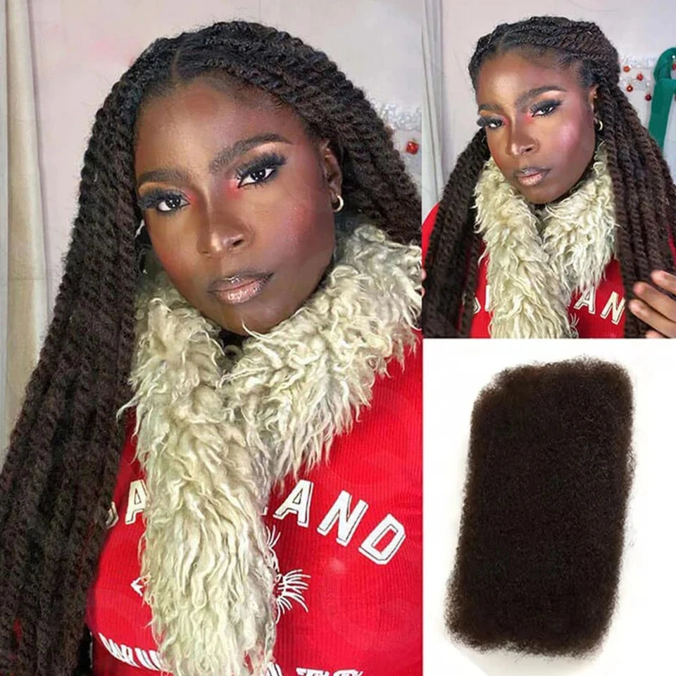 QVR Afro Kinky Bulk Human Hair For Braiding Dreadlock Hair Peruvian 50g/pc Virgin Natural Brown Remy Human Hair Debut Extension