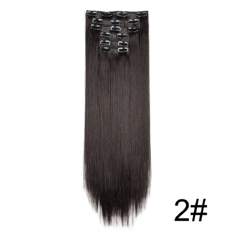 WIGSIN Synthetic 6pcs/set 24Inch Long Straight Hair Extensions Clip-in Heat Resistant Black Blonde Hairpiece for Women