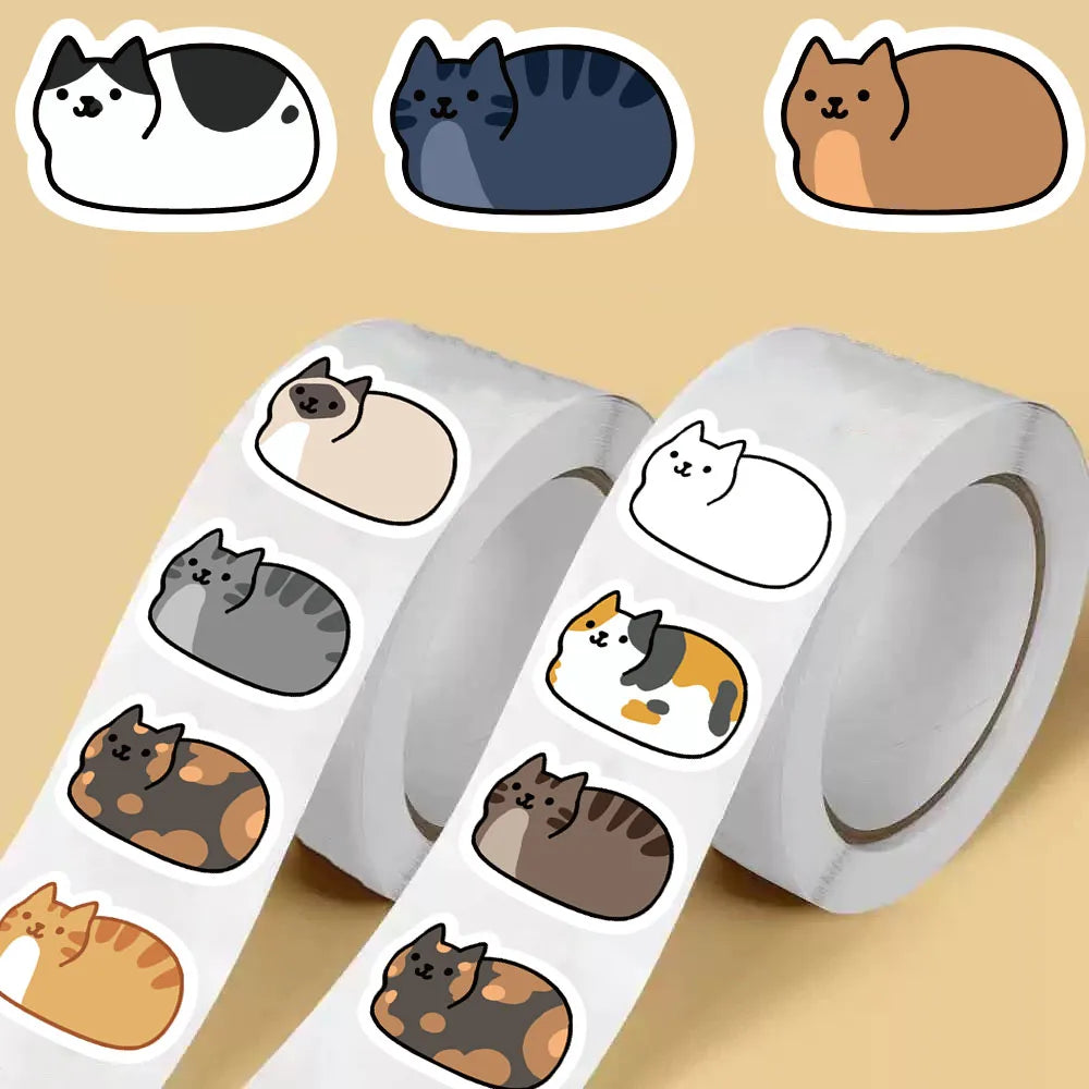 500PCS Kawaii Cartoon Cat Tuo Roll Stickers Skateboard Laptop Luggage Scrapbook Cool Phone Gift Waterproof Phone Cute Sticker