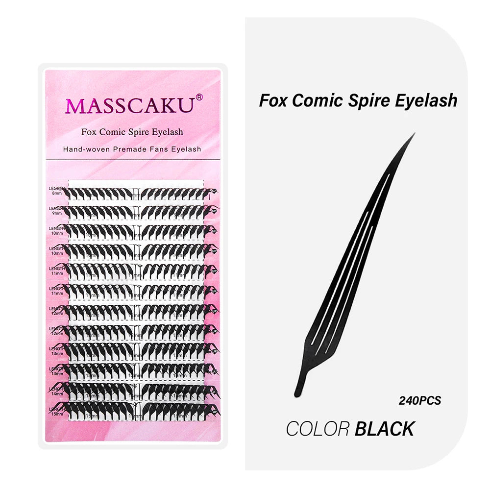 MASSCAKU Fox Comic Spire Lash Extensions C D Curl 8-15mm Mix Natural Manga Style Eyelash Professional Premade Fans Eyelashes