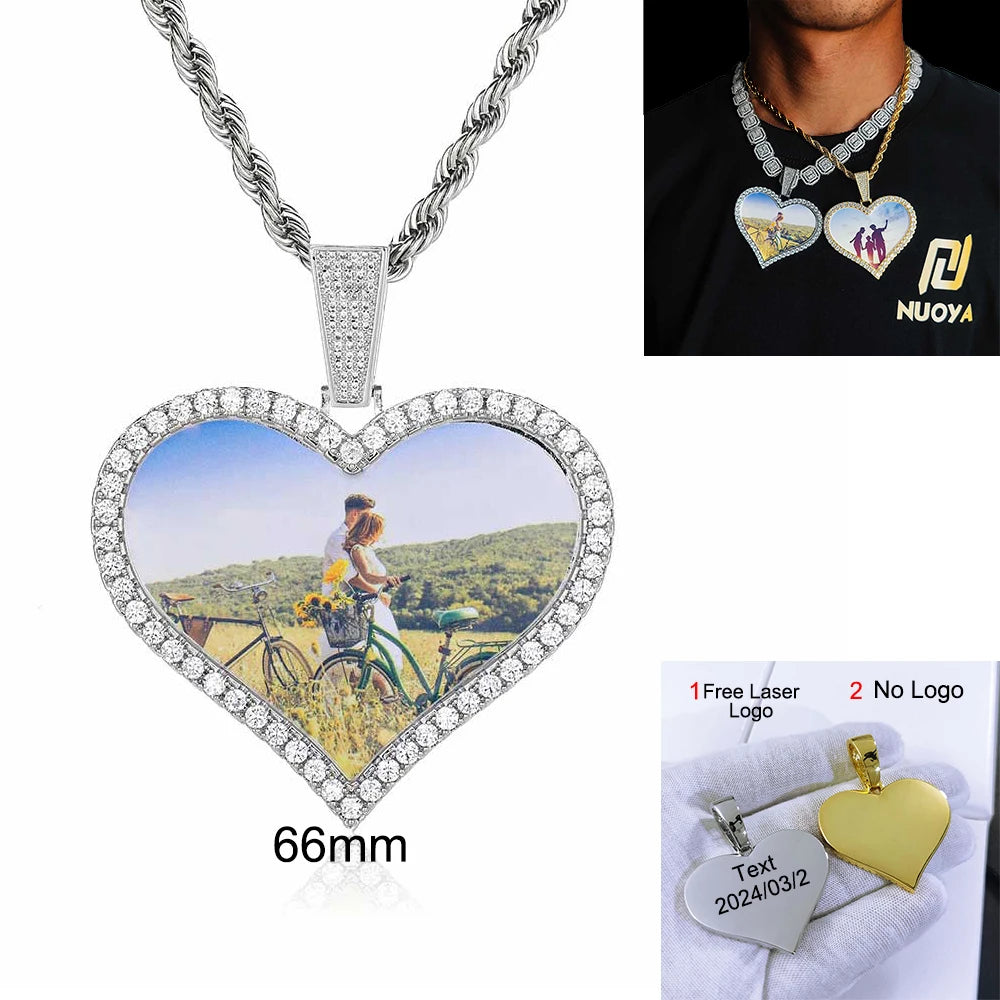 Custom Photo Necklace Circle Chain Personalized Medallion Memory Picture Pendant Solid Back Zircon Hip Hop Jewelry Free Engrave