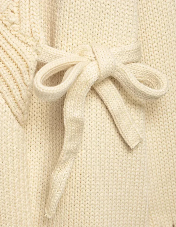 Chic V-neck Knitted Lace-up Women Cardigan Elegant Solid Full Sleeve Loose Cropped Sweater 2026 Lady Commute Office Cardigans