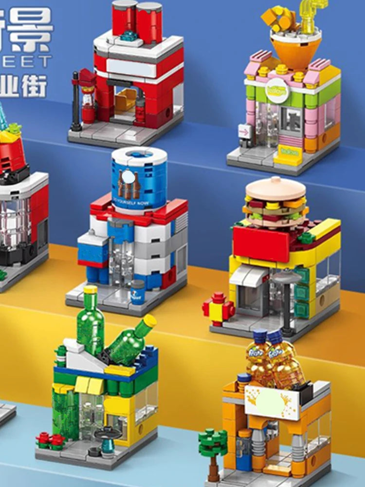NEW Restaurant Dessert Coffee Pet Fruit Store Street View Food House Building Blocks Kit  Bricks Model Toy