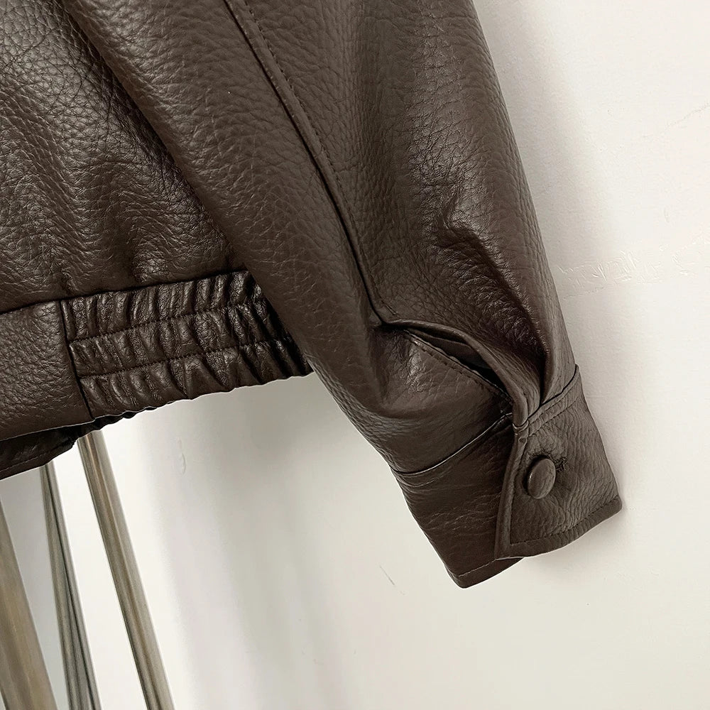 Fake leather Coat Women Y2k Faux Leather Jacket New Casual PU Jacket Motorcycle Style Leather Jacket Pebble Fall Personality