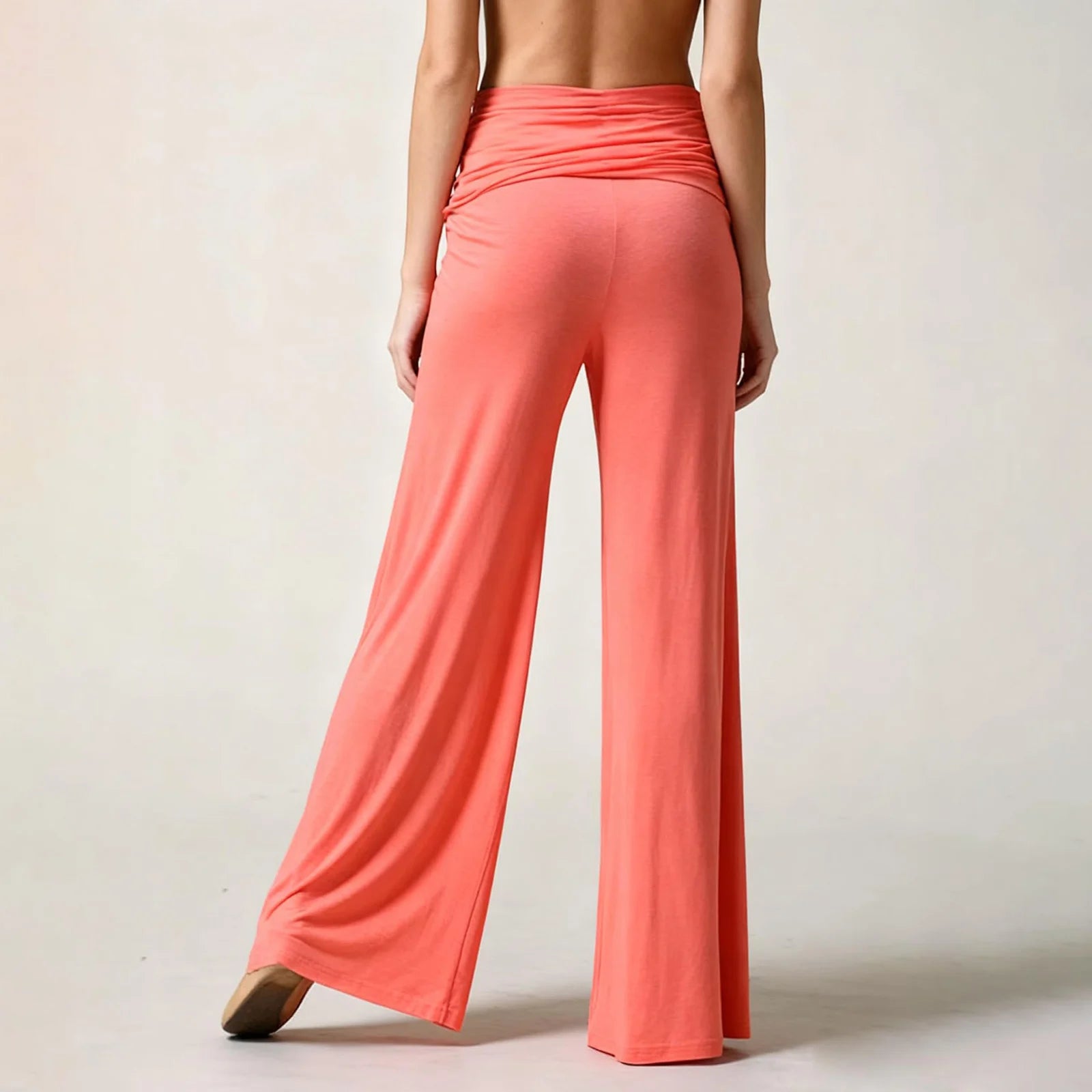 Women's Flowy Wide Leg Yoga Pants High Waisted Fold-Over Stretchy Palazzo Pants Soft Comfy Dance Pants for Pilates Daily Casual