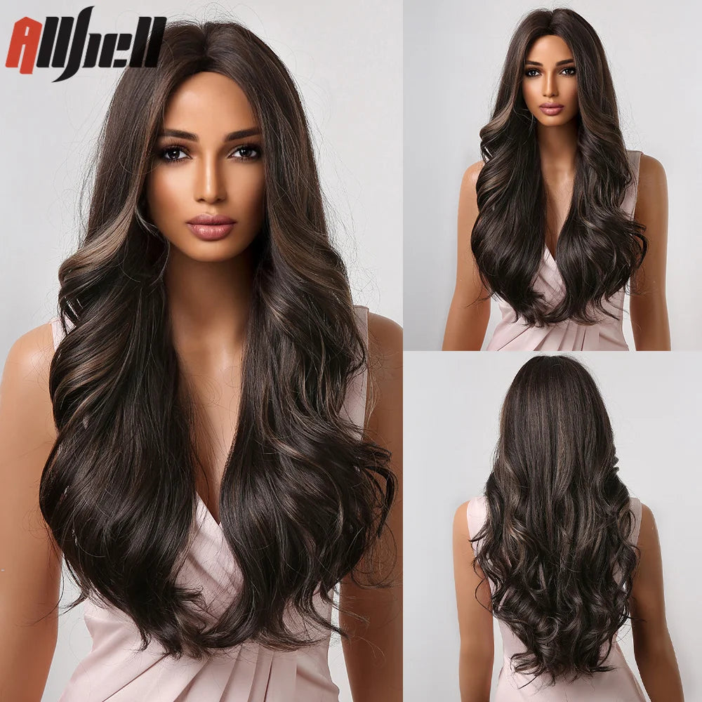 Long Wavy Wine Red Synthetic Wigs Natural Wave Afro Wigs With Bangs for Black Women Cosplay Costume Wig Heat Resistant Fiber