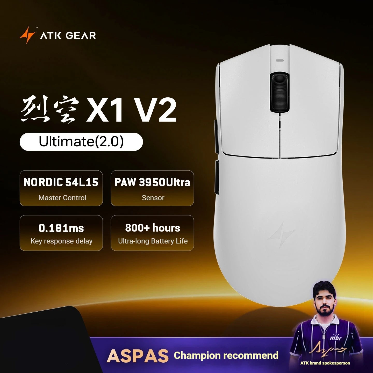 ATK Blazing Sky X1 V2 Wireless Gaming Mouse Dual-Mode 2.4G/Wired 54g Lightweight PAW3950Ultra New GEM Dual 8K Dongle Low Latency