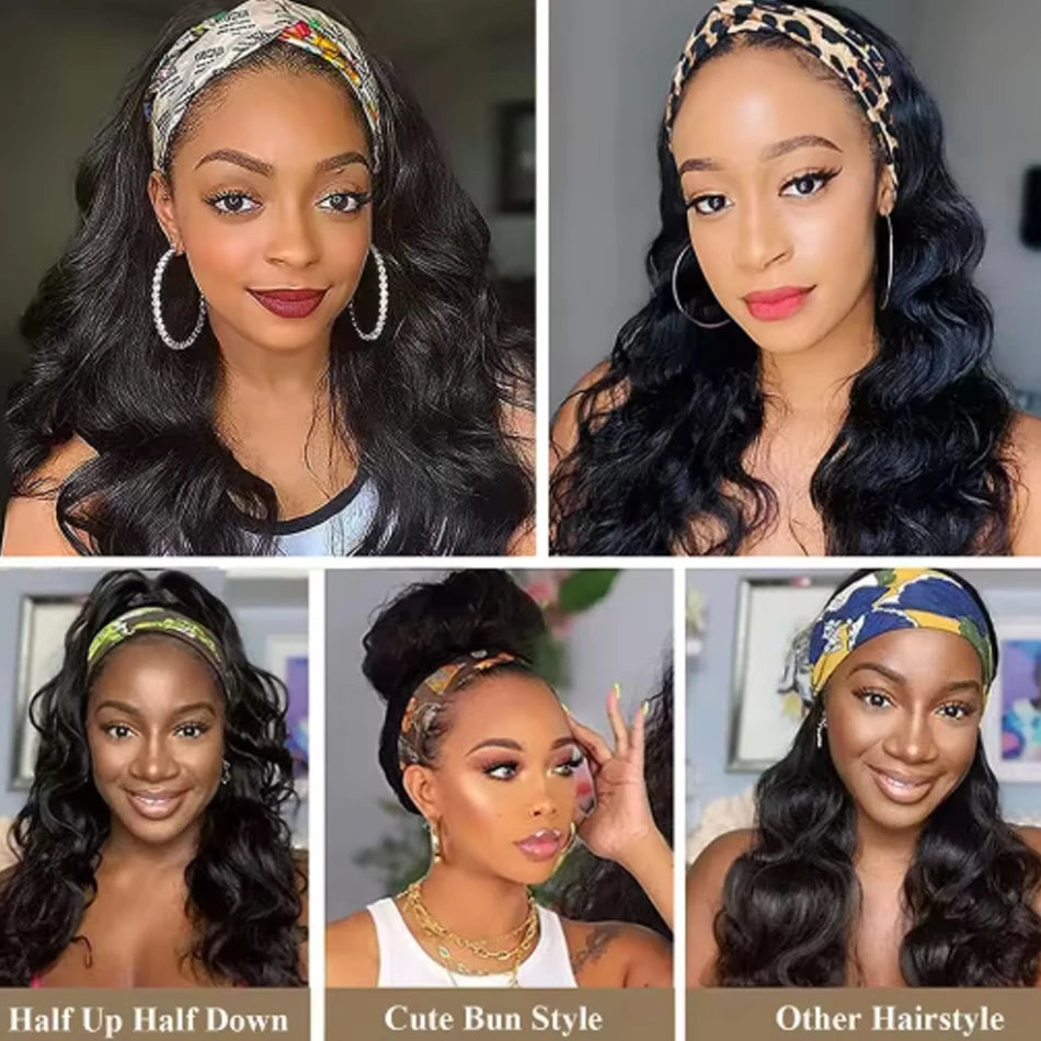 Body Wave Headband Human Hair Wig Machine Made Human Hair Wig Ready To Wear Headband Body Wave Remy Human Hair Wigs for Women