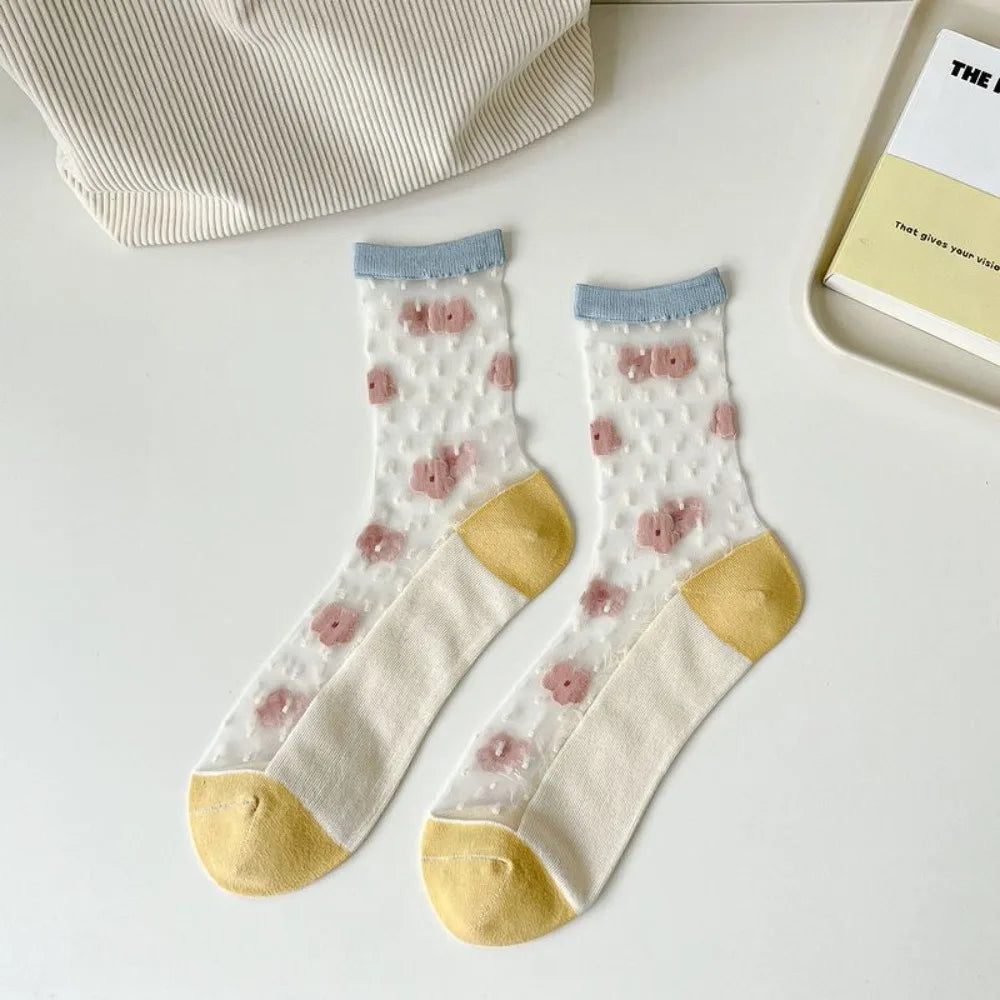 Fashion Socks For Women Summer Breathable Trendy Casual Socks Cute Fashion Korean Style Transparent Lace Sweet Socks