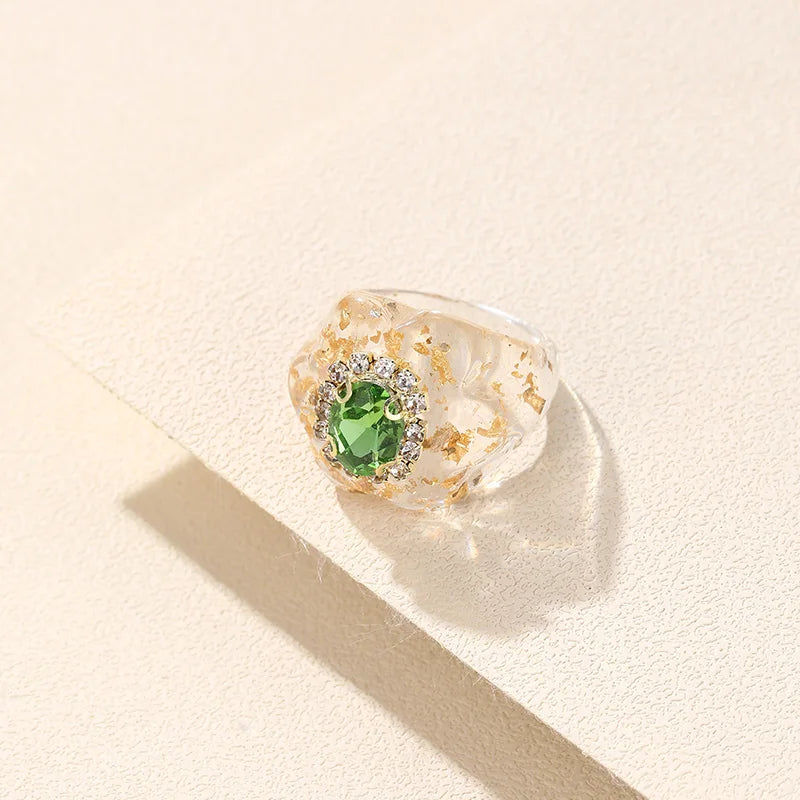 New Trendy Colorful Acrylic Rhinestone Rings Sets for Women Flower Large Finger Rings for Girls Korean Party Jewelry INS Gifts