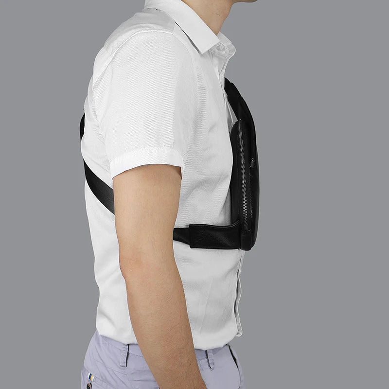 Small Leather Sling Crossbody Chest Bag Lightweight Daypack Slim Anti-Theft Cross Body Bag Over Shoulder Backpack Pack Man Woman