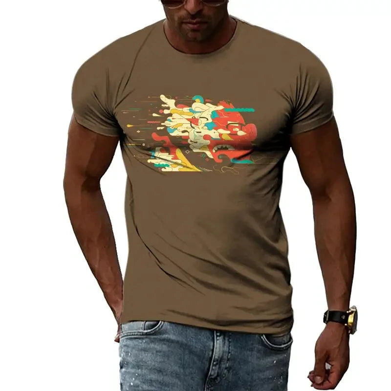 Fashion Men's T-shirt Multidimensional Graphic Tee For Men Casual 3D Print Harajuku Personality Round Neck Short Sleeve Top
