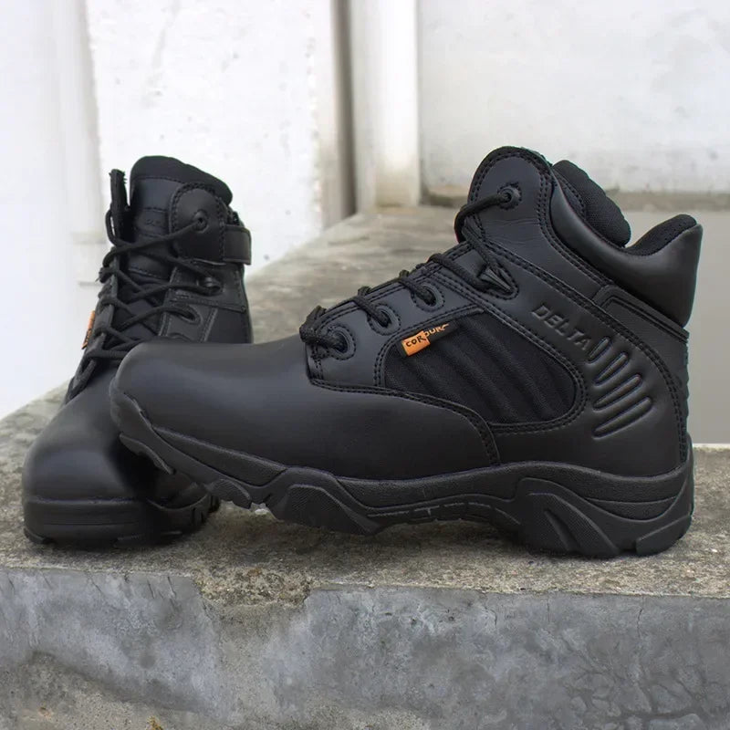 Winter Men Tactical Boots Waterproof Genuine Leather Lace Up Black Desert Combat Ankle Boots Men's Work Shoes