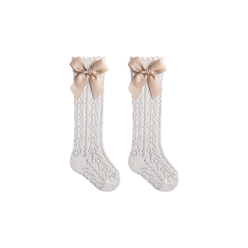 0-3years Infant Baby Girls Long Stockings Princess Solid Color Cute Bowknot Socks Spring Summer Thin Mesh Over-The-Knee Socks