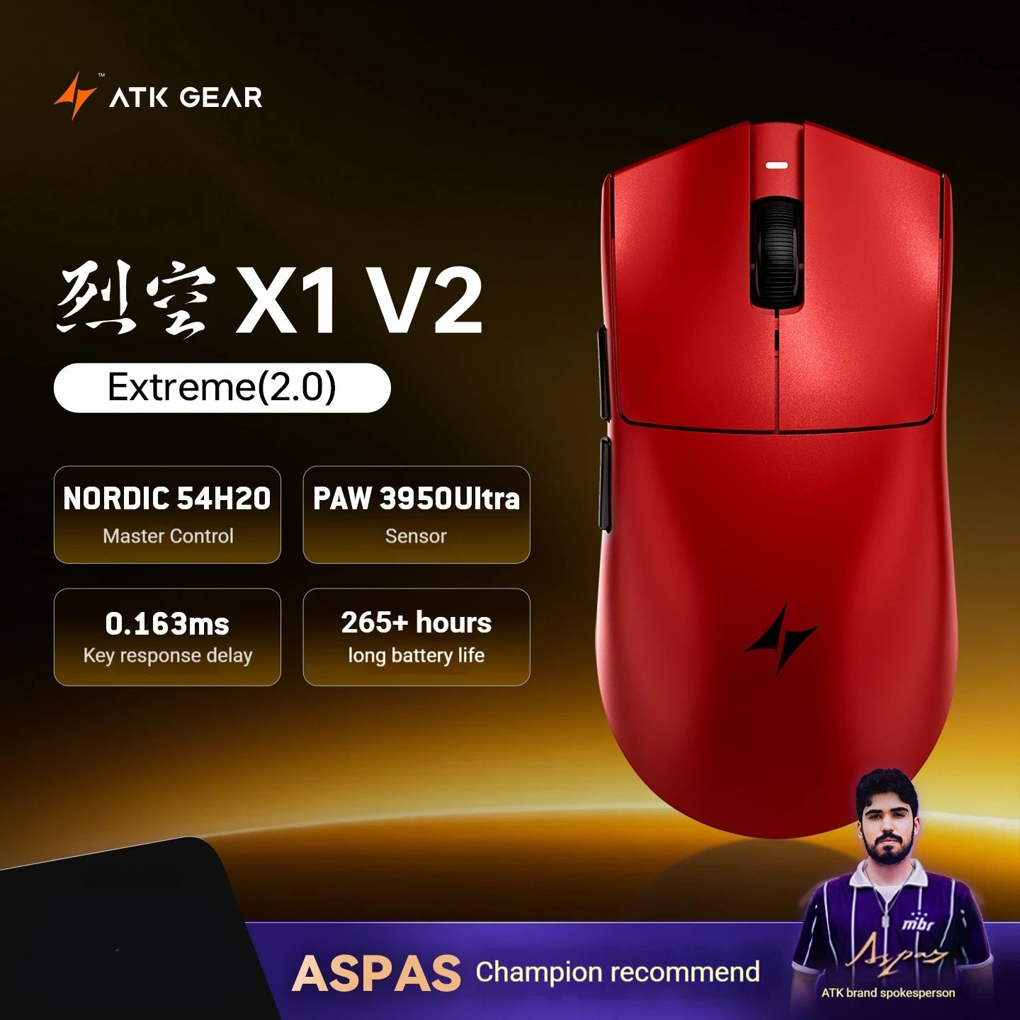 ATK Blazing Sky X1 V2 Wireless Gaming Mouse Dual-Mode 2.4G/Wired 54g Lightweight PAW3950Ultra New GEM Dual 8K Dongle Low Latency