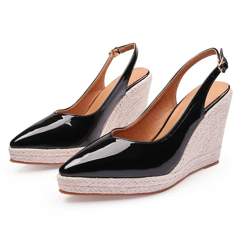 MAGLINS New Women's Wedge Heel Platform High Heel Pointed Toe Women's Shoes Back Empty Drag Fashion Platform Patent Leather
