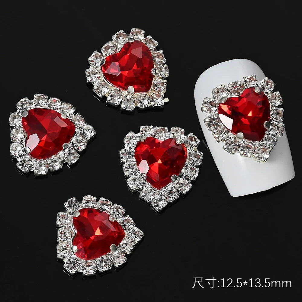 5/10pc Luxury Crystal Pink Heart Nail Art Charm 3D Love Shape Nail Rhinestones Diamond Shine Valentine's Day Manicure Decoration