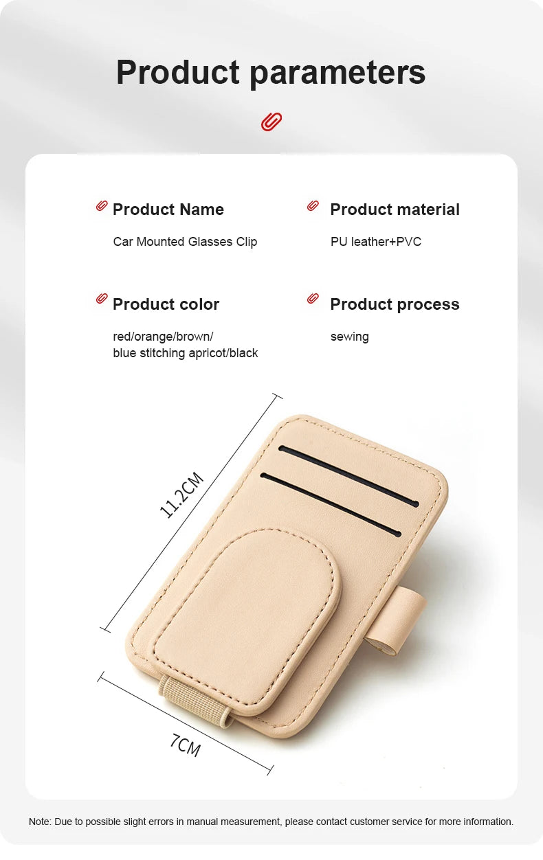 JFBONIN Leather Car Sun Visor Sunglasses Holder with Magnetic Clip Pen And Card Holder Creative Sunshade Storage Case