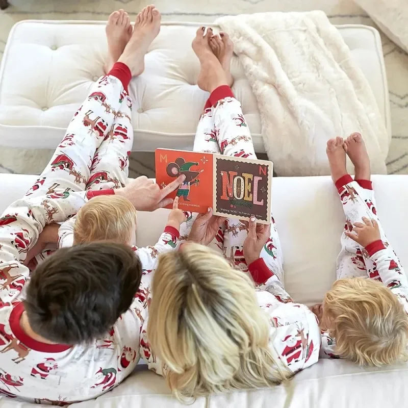 Mom Dad Kids Christmas Print Pajamas Set 2 Piece Pyjama Xmas Family Look Sleepwear Xmas Family Matching Outfits Pjs Loungewear