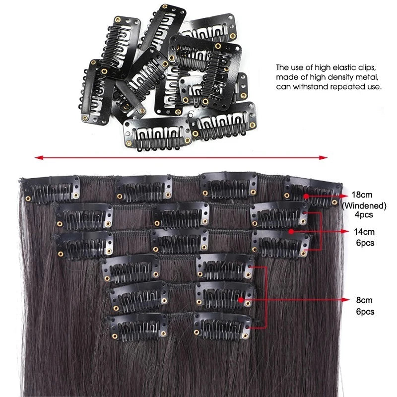 WIGSIN Synthetic 6pcs/set 24Inch Long Straight Hair Extensions Clip-in Heat Resistant Black Blonde Hairpiece for Women