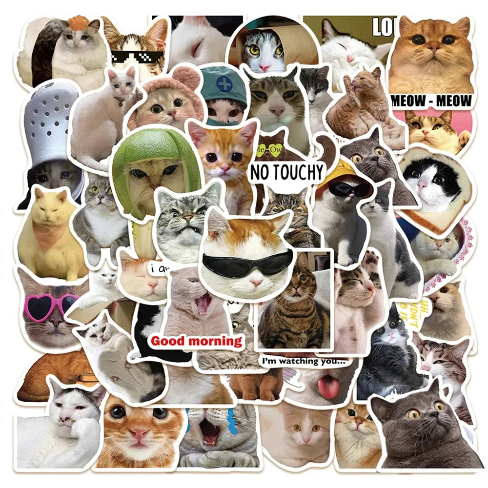 10/30/50pcs Funny Cute Cat MEME Animals Stickers Kawaii Aesthetic Decals Laptop Phone Notebook Decoration Scrapbooking Sticker