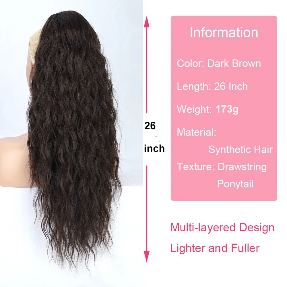 Long Curly Wavy Ponytail Hair Extension For Women Drawstring Ponytail Hairpieces Synthetic Fake Horse Tail Black Blonde Red