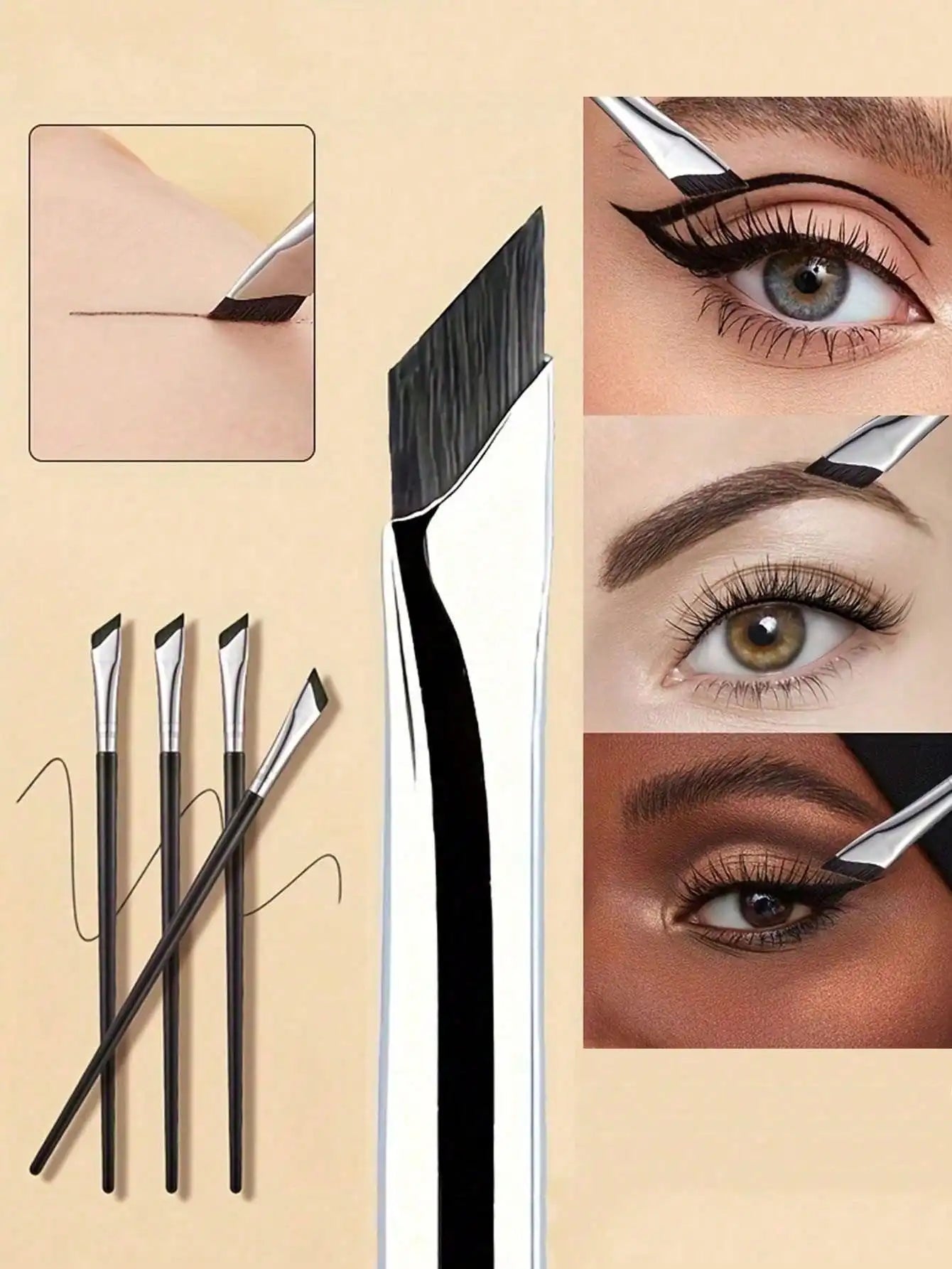 3pcs Makeup Brush Set, Including Angled Eyeliner Brush, Eyebrow Brush, And Ultra-Fine Eyeshadow Brush, Makeup Brush Set, Makeup Brush Kit, Makeup Brush Set, Full Makeup Brushes, Makeup Brush Set, Complete Makeup Tools, Makeup