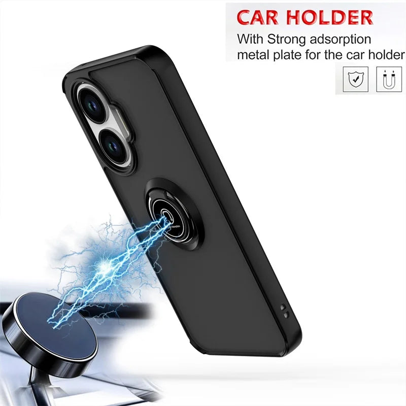 Funda For Xiaomi Poco F7 5G Case Shockproof Matte Hard PC Armor Case For Pocof7 Poko Little F7 F 7 7F Magnetic Holder Ring Cover