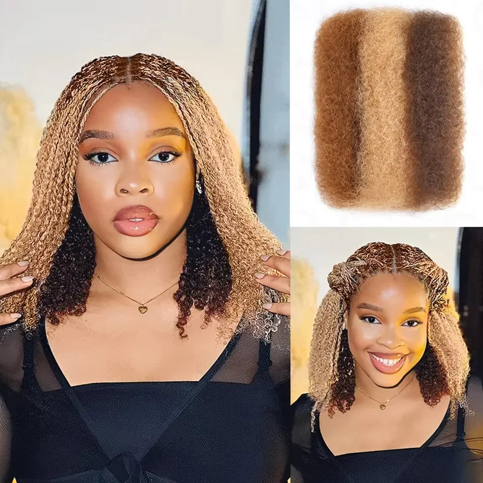 QVR Afro Kinky Bulk Human Hair For Braiding Dreadlock Hair Peruvian 50g/pc Virgin Natural Brown Remy Human Hair Debut Extension