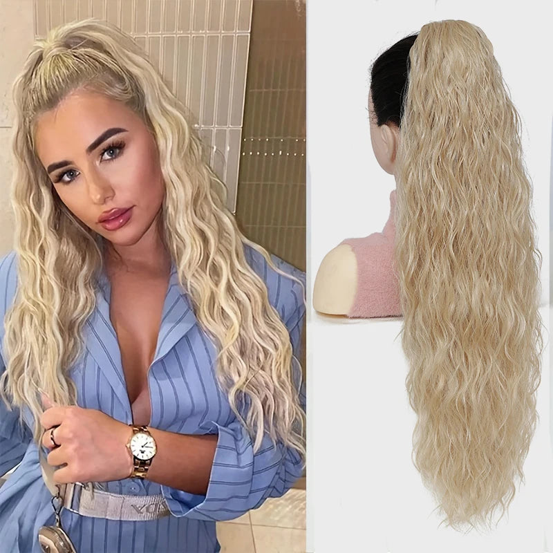 Long Curly Wavy Ponytail Hair Extension For Women Drawstring Ponytail Hairpieces Synthetic Fake Horse Tail Black Blonde Red