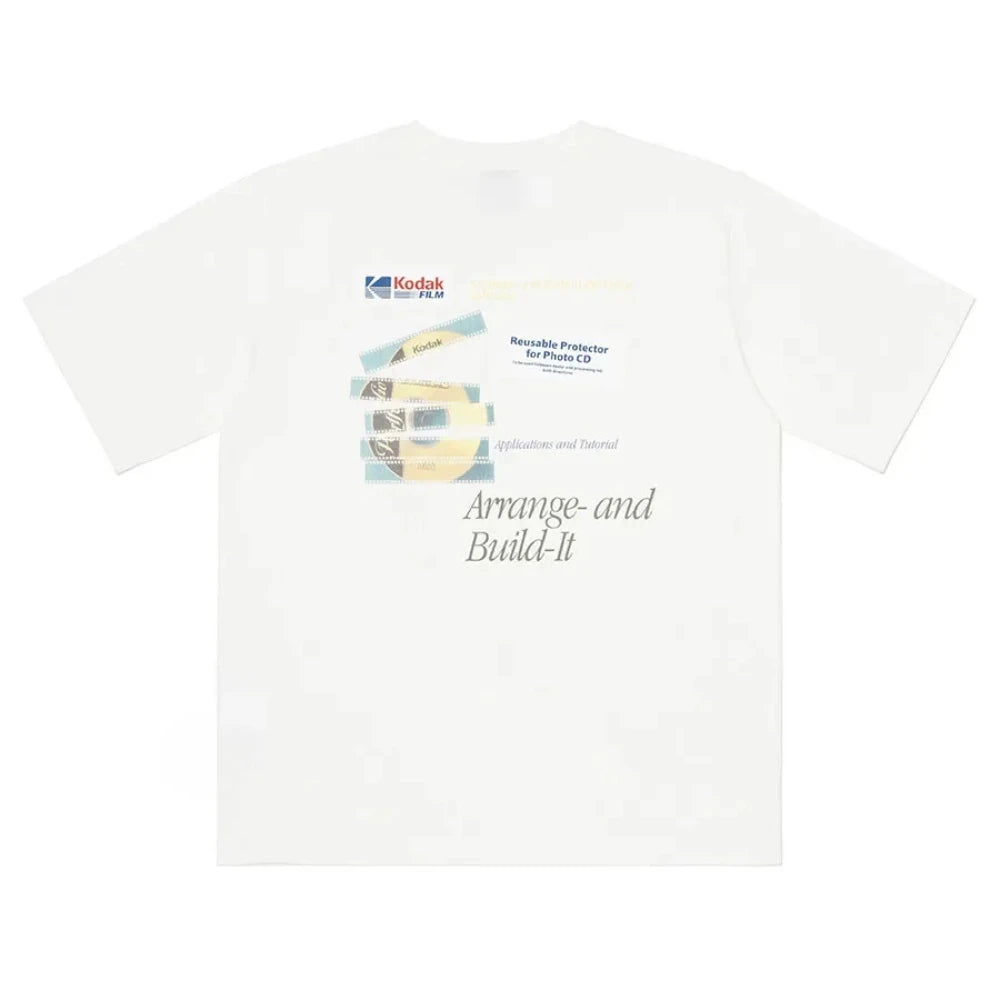 Vintage Kodak Film-style Printed T-shirt for Summer Men's Casual Street Trendy Clothing 100% Cotton Breathable Comfortable Top