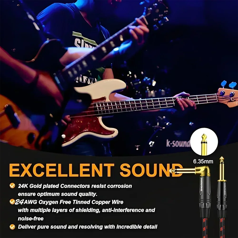 Jack 6.35 mm Mono Cable Gold Plated Guitar Cable Male to Male Cotton Braided Instrument Cable for Guitar Bass keyboard