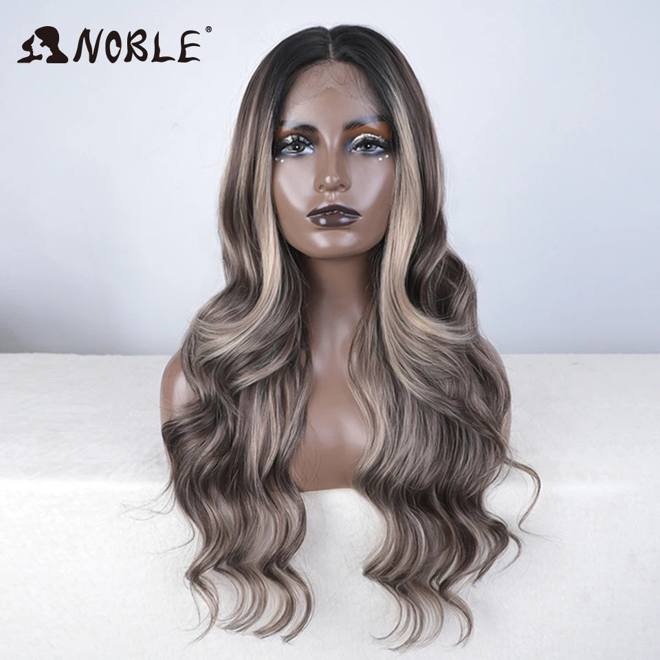 Noble Synthetic Lace Front Wig  28 Inch Highlight Honey Brown Body Wave Wig Cosplay Wigs For Women Lace Wig Lace Wig Synthetic