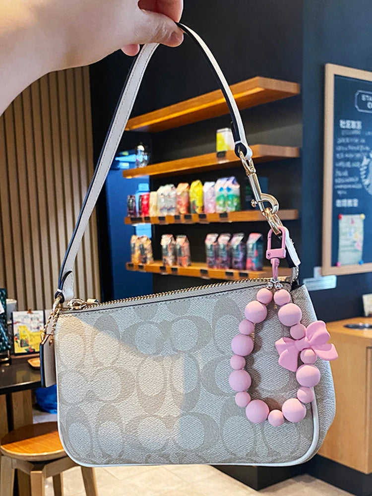 Pink Pearl Bow Keychain, Mobile Phone Chain, Earphone Bag, Anti-Lost Rope, Car Keychain, Beaded Pendant, Backpack Pendant Access