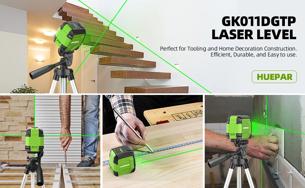 Huepar 2 Lines Laser Level with Tripod 98Ft Self-Leveling Horizontal & Vertical Green Cross Line Laser with Carrying Bag